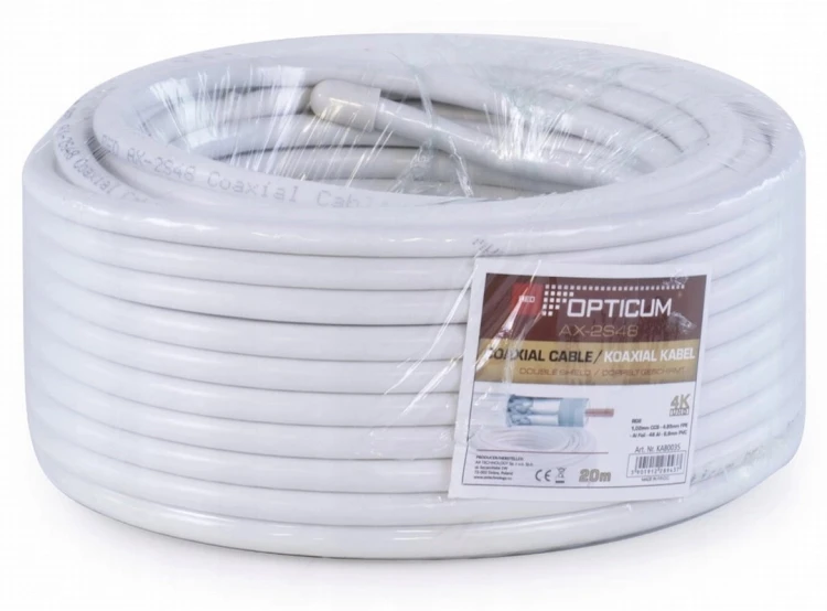 Kabel koncentryczny RG6 AX2S-48 20 m 90 dB TV SAT DVB-T biały