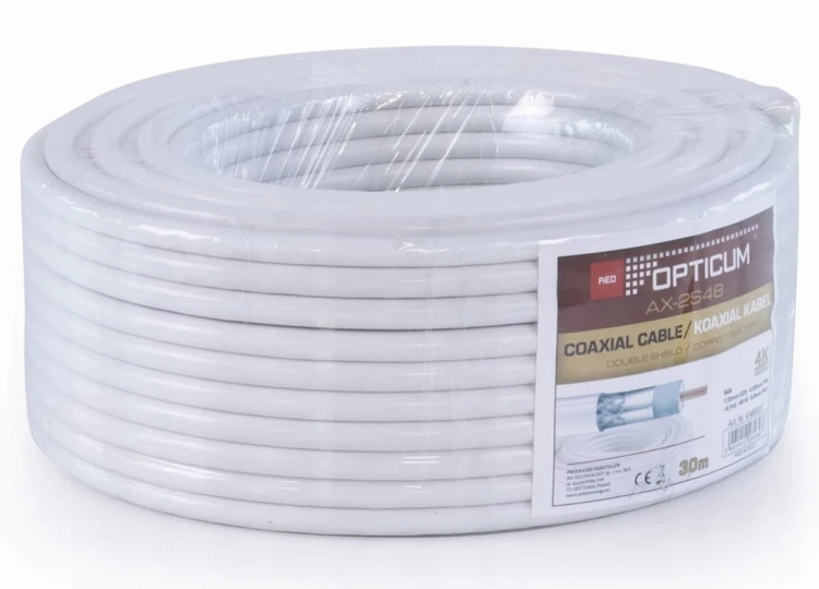 Kabel koncentryczny RG6 AX2S-48 30 m 90 dB TV SAT DVB-T biały