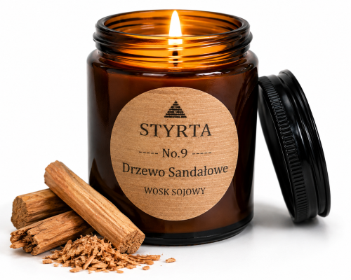 Świeca sojowa Drzewo Sandałowe 150 ml w eleganckim brązowym szkle