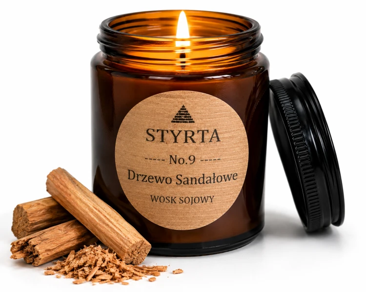 Świeca sojowa Drzewo Sandałowe 150 ml w eleganckim brązowym szkle