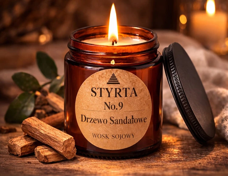 Naturalna świeca zapachowa o aromacie drzewa sandałowego