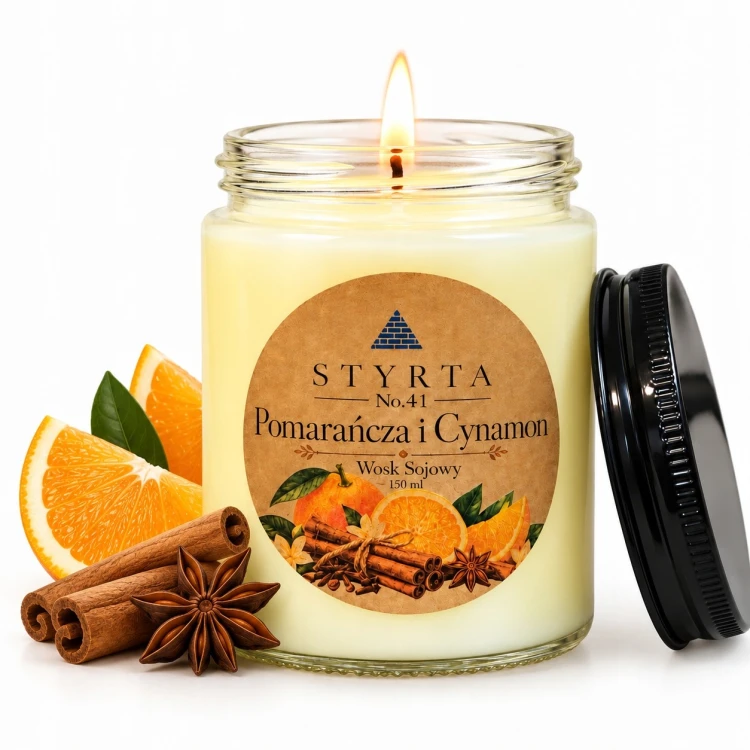 Świeca sojowa Pomarańcza Cynamon 150 ml Styrta No.41 w szklanym słoiczku