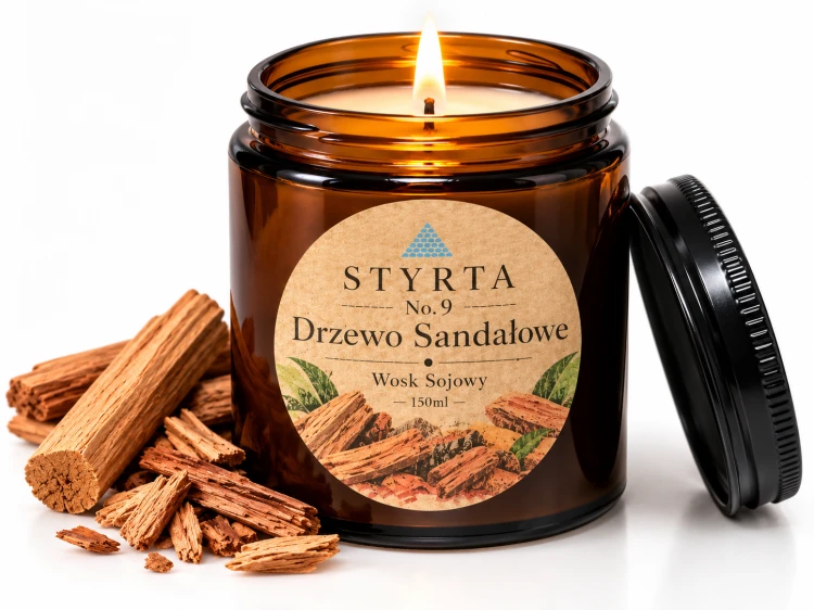 Świeca sojowa Drzewo Sandałowe 150 ml w eleganckim brązowym szkle