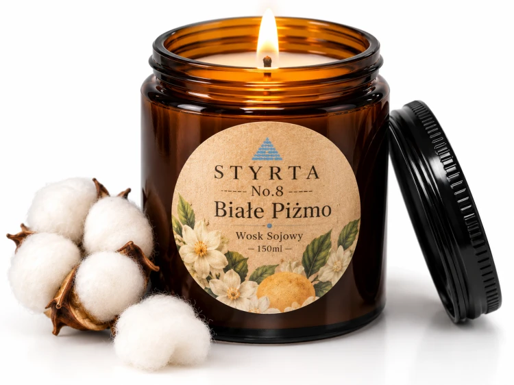 Świeca sojowa Białe Piżmo 150 ml w eleganckim brązowym szkle
