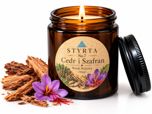 Świeca sojowa Cedr i Szafran 150 ml w eleganckim brązowym szkle