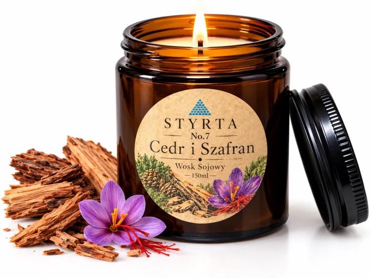 Świeca sojowa Cedr i Szafran 150 ml w eleganckim brązowym szkle