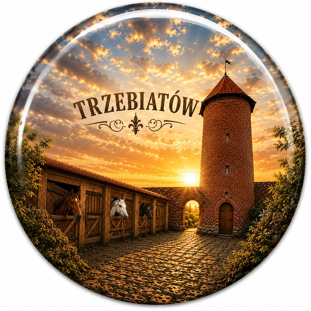 Magnes na lodówkę Trzebiatów Baszta Kaszana i konie 59 mm