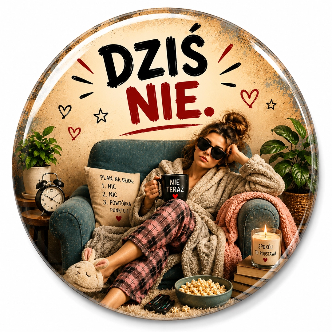 Magnes na lodówkę Dziś Nie 59 mm z humorystyczną grafiką
